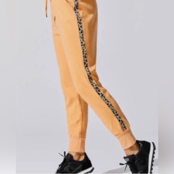 SUNDRY Size XS 0 Gold Joggers Tuxedo Stripes Animal Print Sweatpants Fall Autumn - Picture 1 of 14